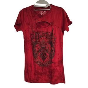 NEW NWT Women's Affliction Red Rhinestone Scoop Neck Tee | Size Medium